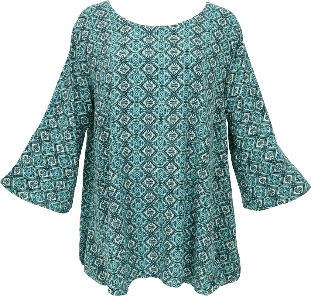 Tunika mit Trompetenärmeln für Starke Frauen, Plus Size Strandbluse - Blau, Damen, Viskose, Blusen & Tunikas