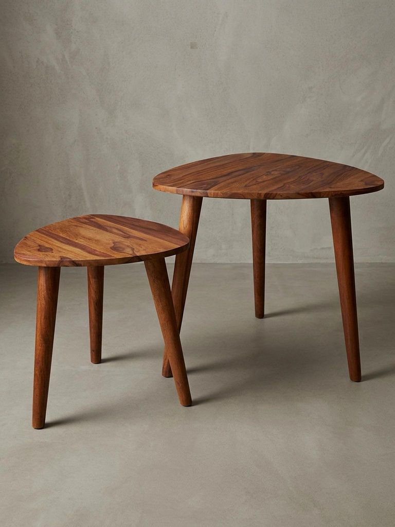 Rustikales Sheesham Holz Beistelltisch Set, 2 Stück, Landhausstil, stabil. 60x60x54 cm | Kadima Design