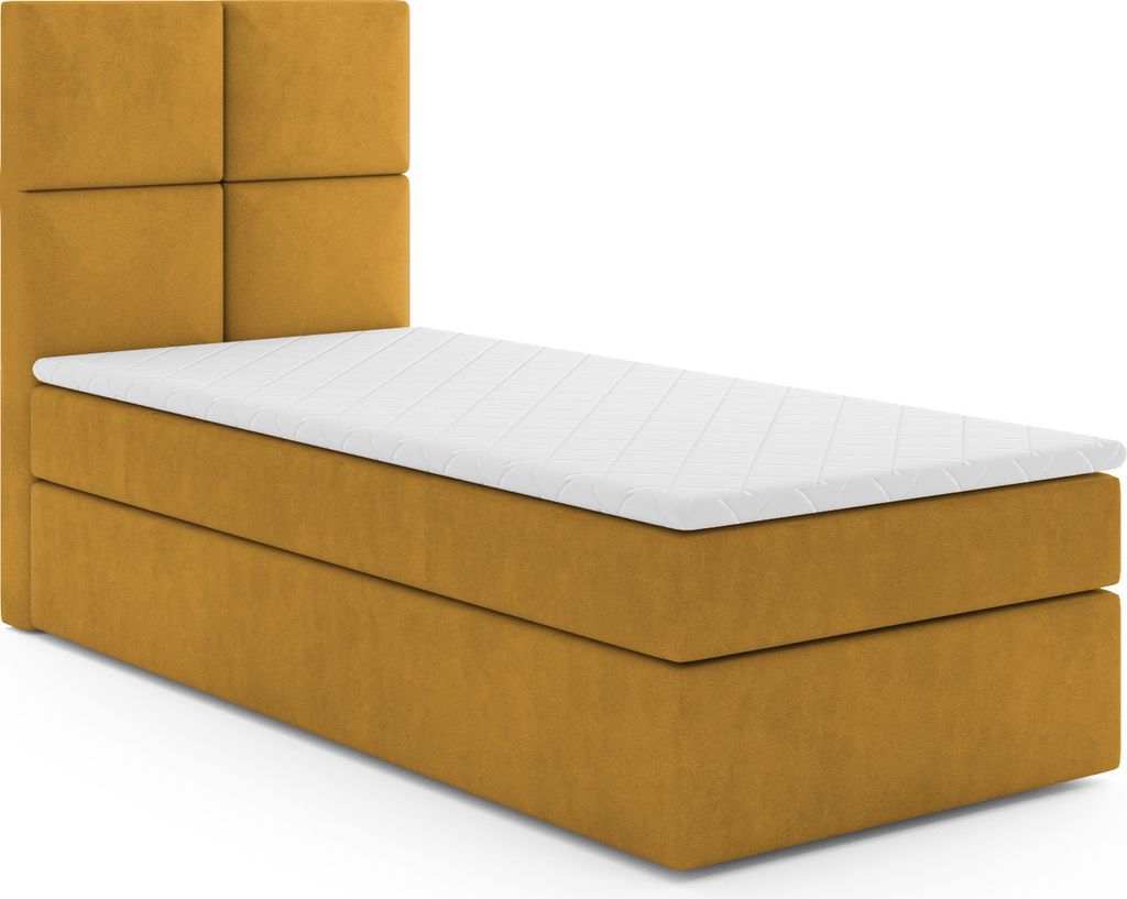 MR GROUP Boxspringbett OMIS 90x200 rechts Kinderbett Jugendbett Einzelbetten Bett mit Stauraum Polsterbett Matratze Topper H3 Schlafzimmer gelb