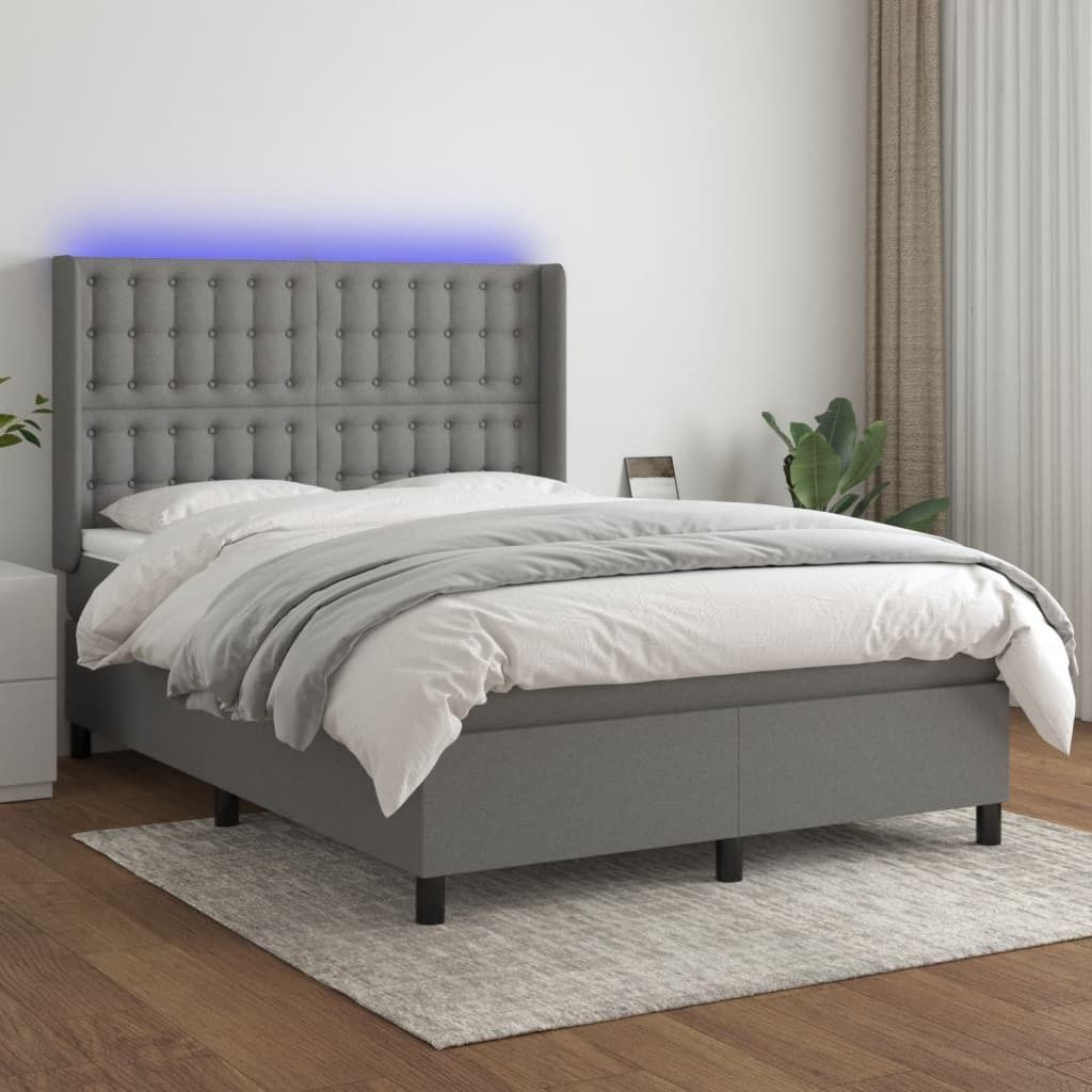 "Rabatt" Boxspringbett mit Matratze - 2 Personen - Strapazierfähiger Stoff - & LED Dunkelgrau 140x200 cm Stoff - Klassische Betten CC6554