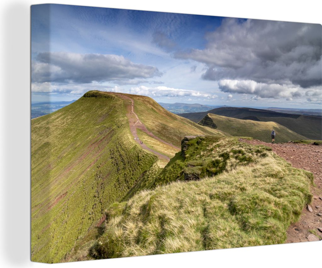 OneMillionCanvasses - Leinwandbilder - 140x90 cm, Grüne Berge im Brecon Beacons National Park in England, Wandbilder Kunstdruck Wanddekoration -...