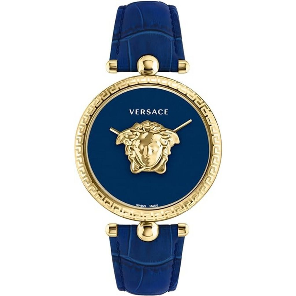 Versace VECO02922 Palazzo gold blau Leder Armband Uhr Damen NEU