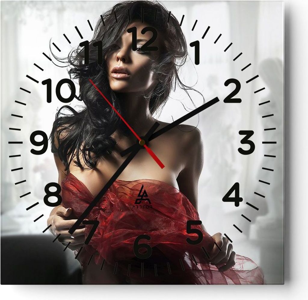 Wanduhr - Quadrat - Glasuhr - Schönheit Körper Kleid Eleganz - 40x40cm - Schleichendes Uhrwerk - Lautlos - zum Aufhängen bereit - Dekoration Mod...
