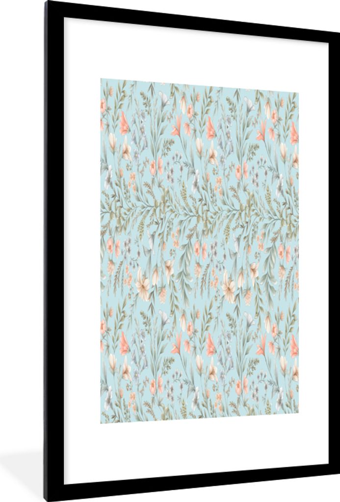 MuchoWow MuchoWow Gerahmtes Poster Blumen - Pastell - Collage 60x90 cm - Poster mit zchwarzem Bilderrahmen - Dekoration - Wandposter Wohnzimmer...
