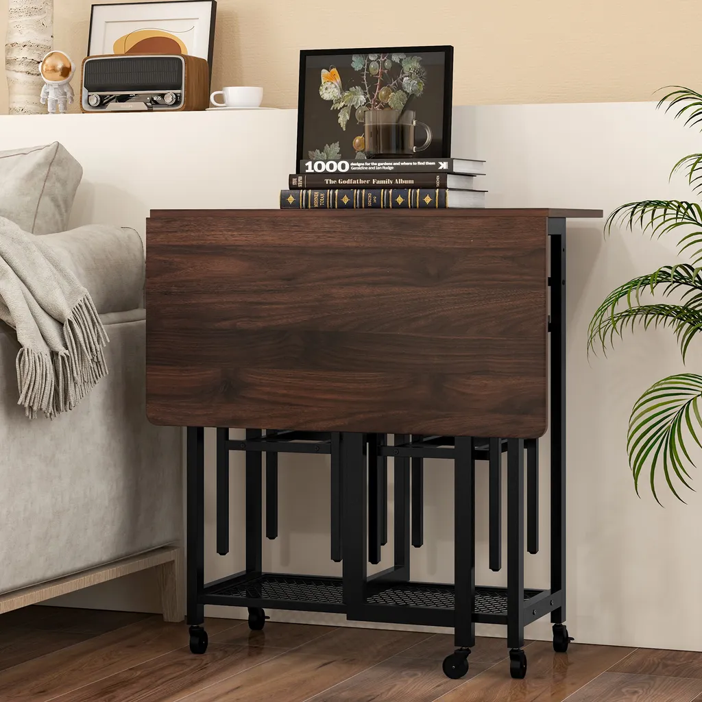 Table de Cuisine Pliable avec 2 Tabourets et Casier à Vin Intégré Noir