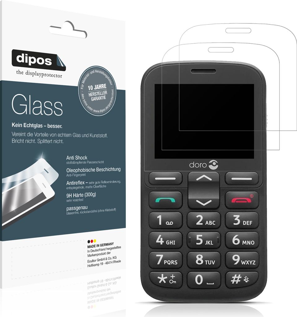 2x Schutzfolie für Doro 1380 matt - Anti-Shock 9H Folie dipos Glass Kunststoffglas