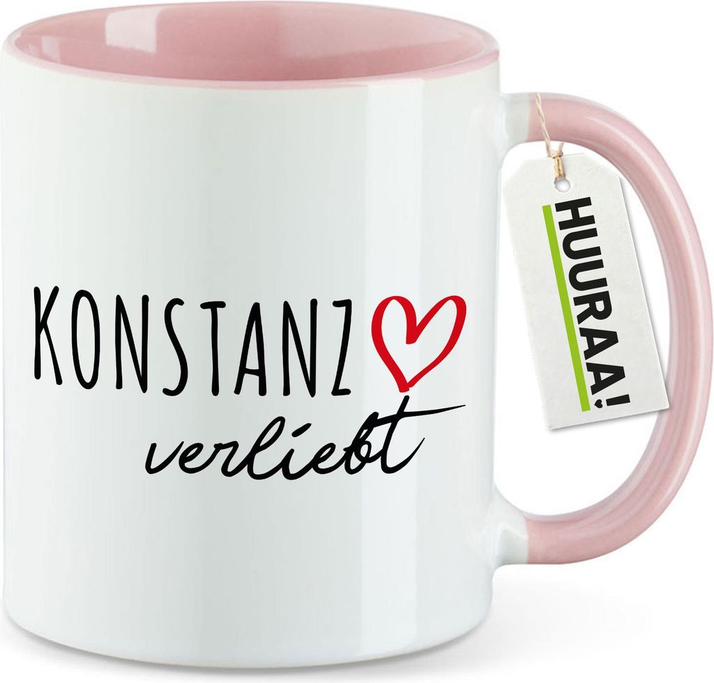Huuraa Kaffeetasse Konstanz verliebt 330ml Rosa Keramik Kaffeebecher Geschenkidee