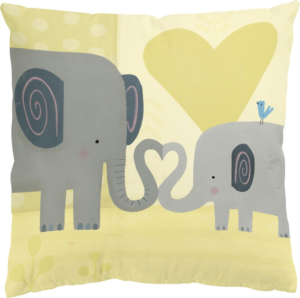 Dekokissen Tiere drinnen / Indoor Zierkissen Samt waschbar Elefant grau Illustration Sofakissen ohne Füllung