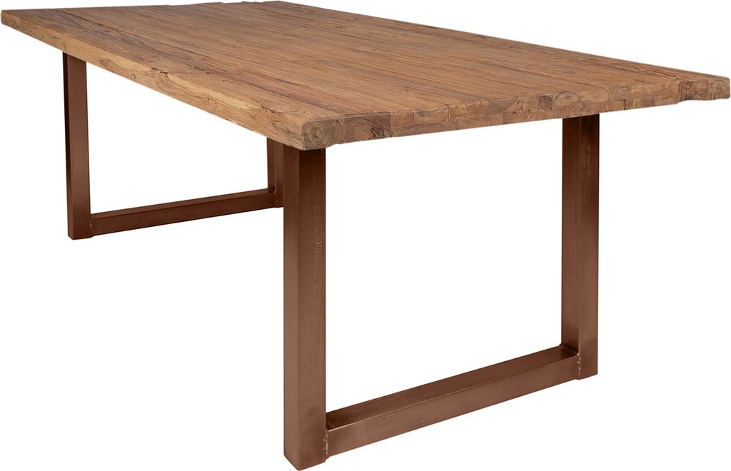 TPFLiving Tisch 240x100 cm, recyceltes Teak natur Platte recyceltes Teak, Gestell Eisen Platte natur, Gestell braun