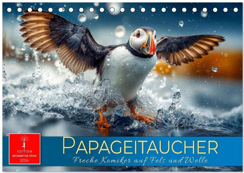 Papageitaucher - Freche Komiker auf Fels und Welle (Tischkalender 2026 DIN A5 quer), CALVENDO Monatskalender