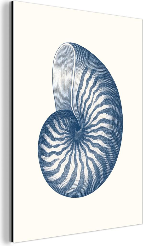 MuchoWow Wanddekoration Metall Metallbild Wandkunst 90x120 cm Blau - Muschel - Spirale MuchoWow Aluminium Gemälde - Industrial