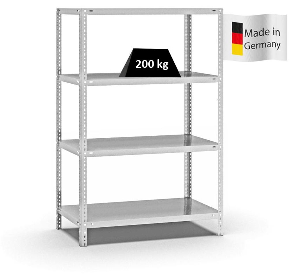 PROREGAL Fachbodenregal Schraubsystem MAGNUS Germany | HxBxT 150x100x50cm | 4 Ebenen | Fachlast 200 kg | Beidseitig nutzbar | Lichtgrau