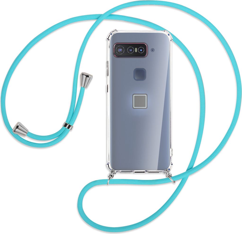 Handykette Backcover-Schutzhülle mit Band (Metall silberfarben) für Asus Smartphone for Snapdragon Insiders - türkis