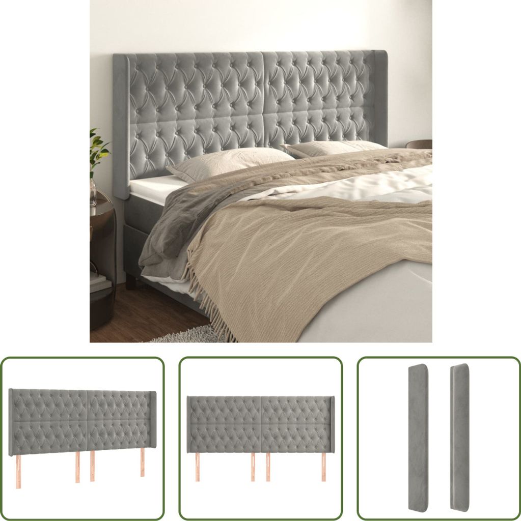 The Living Store Kopfteil mit Ohren Hellgrau 183x16x118/128 cm Samt