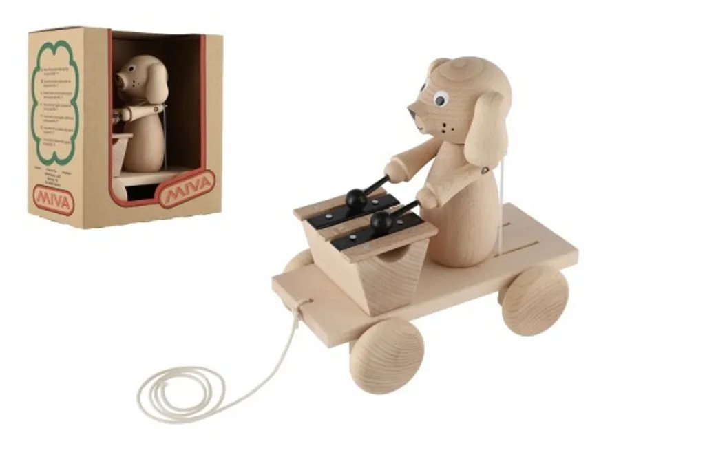 Petit chien xylophone 19cm en bois naturel - Éveil musical et motricité