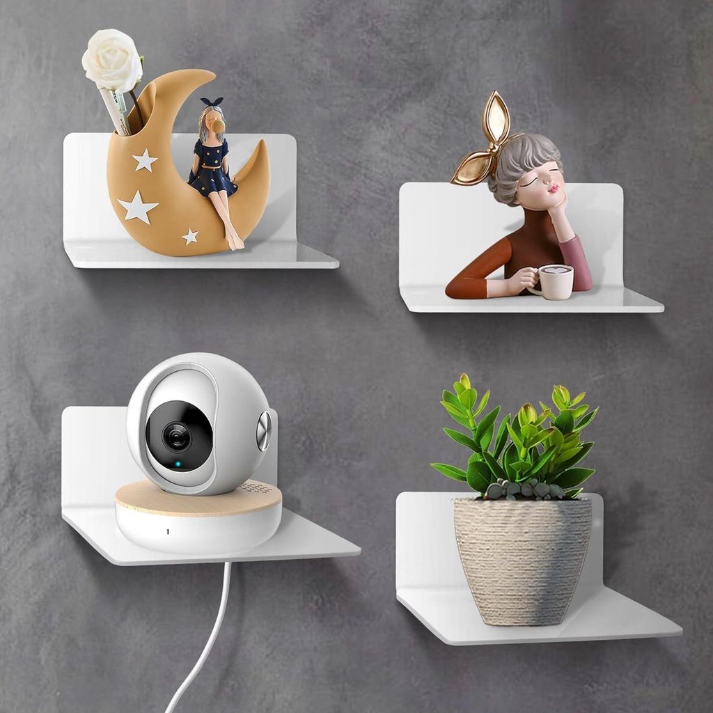 Schwebende Regale Wandregal Weiß - Set von 4 - Acryl - Ohne Bohren - Für Kinderzimmer, Badezimmer, Wohnzimmer, Schlafzimmer, Küche, Büro