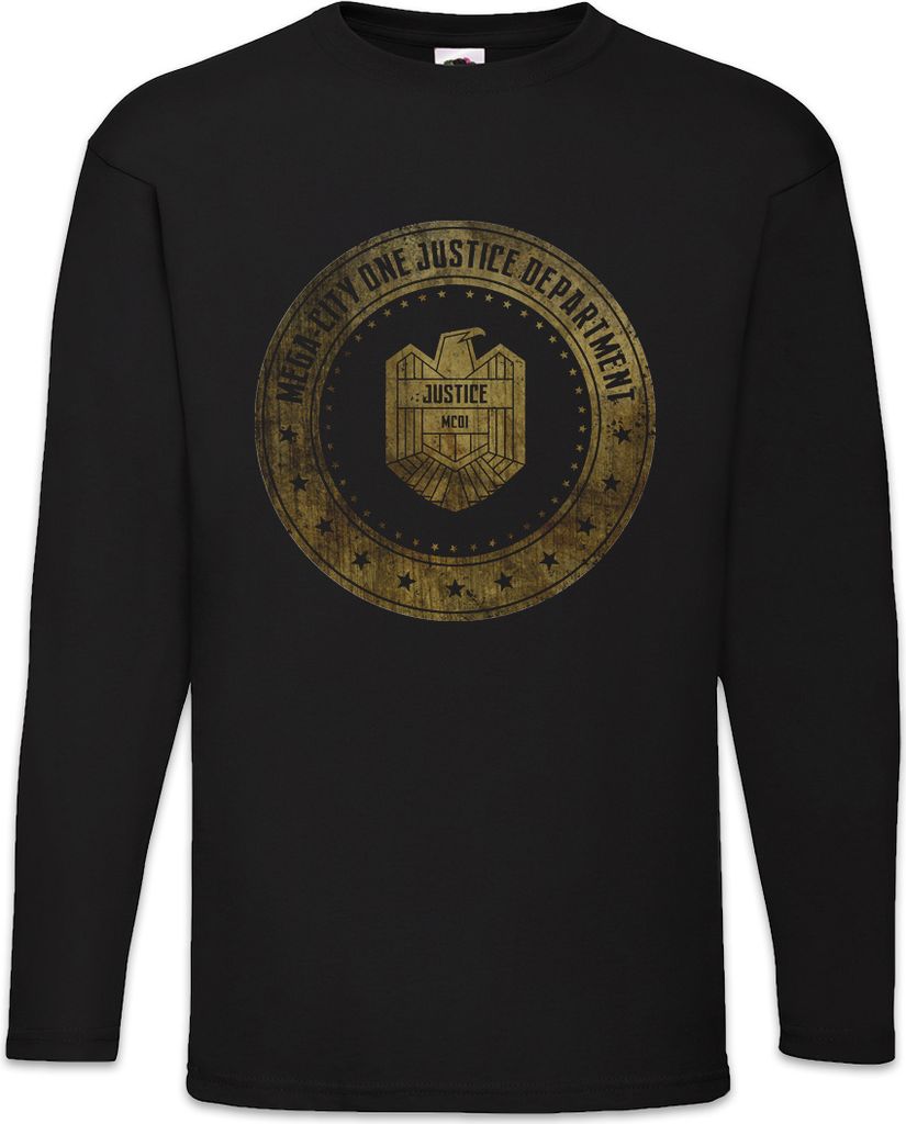 Urban Backwoods Mega City One Justice Dept Logo I, Langarm T-Shirt, Farbe: Schwarz, Größe: S