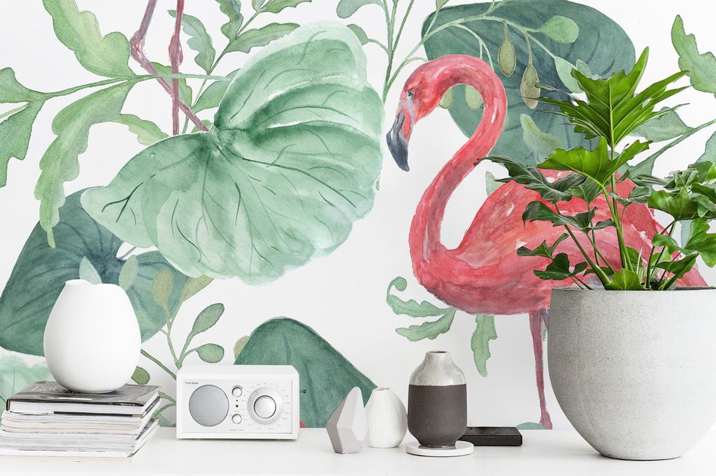 Coloray Fototapete 312x219 cm An Einer Wand Latex Latextapete - Flamingopalmen