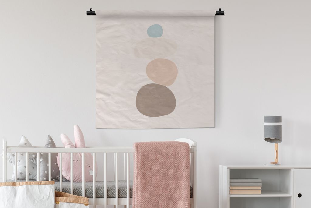 MuchoWow Wandteppich Wandbehang Steine - Pastell - Strichzeichnung 90x90 cm Tapisserie Dekoration Wandtuch - Wandaufhänger
