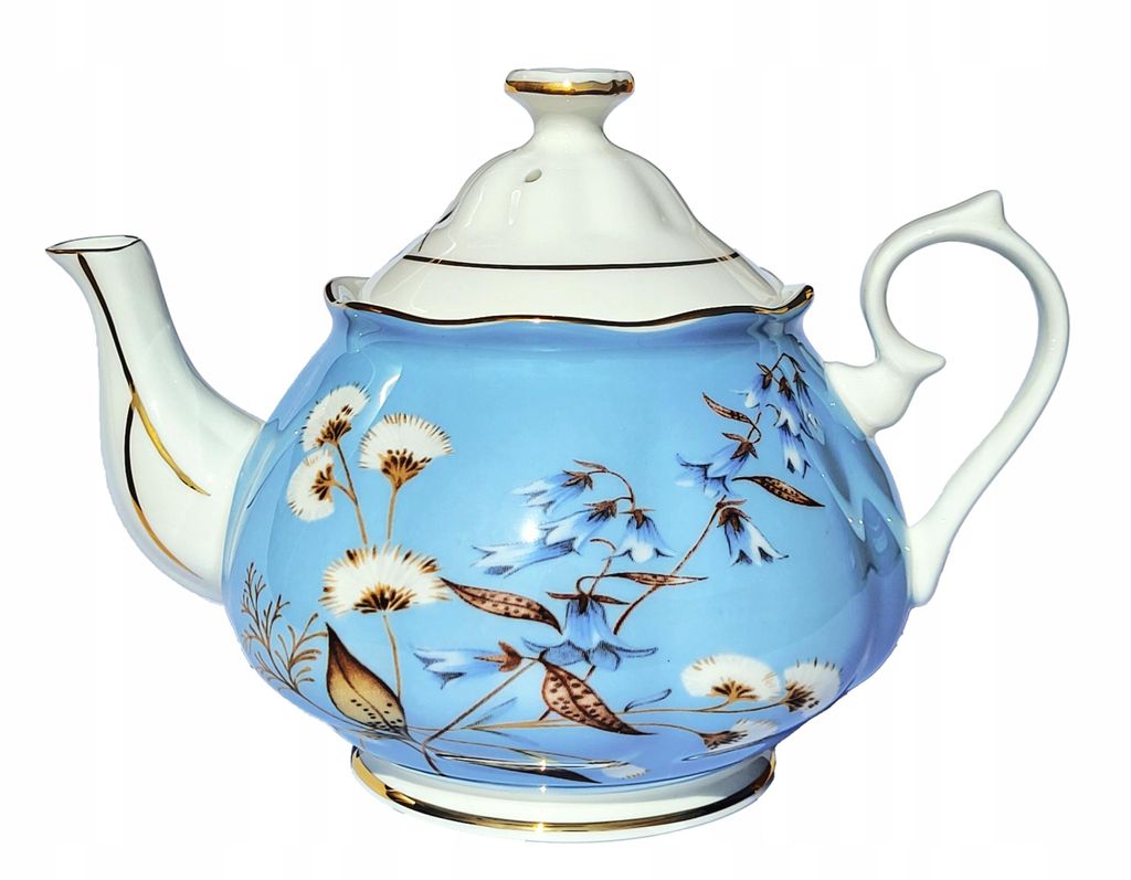 Teekanne aus New Bone China 600 ml mit Sieb – Blaues Blumenmuster, Porzellan Teekanne mit Deckel, Geschenkidee