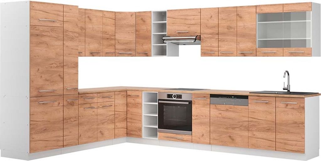 Eckküche Vicco Fame-Line Goldkraft Eiche/Weiß 347 x 60 cm , Produktbild 