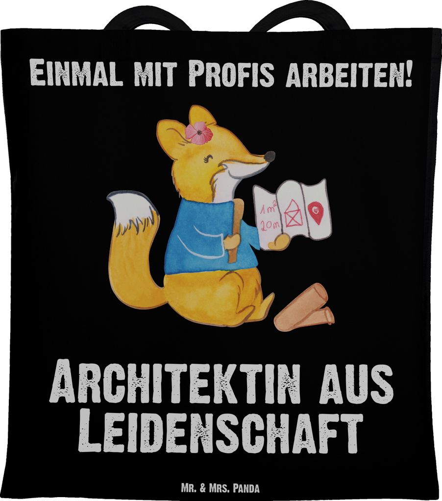 Mr. & Mrs. Panda Tote Bag Architektin Leidenschaft - Schwarz - Geschenk, Jutebeutel, Schultasche, Stoffbeutel, Shopping Tasche, Uni, Spruch, Archit...