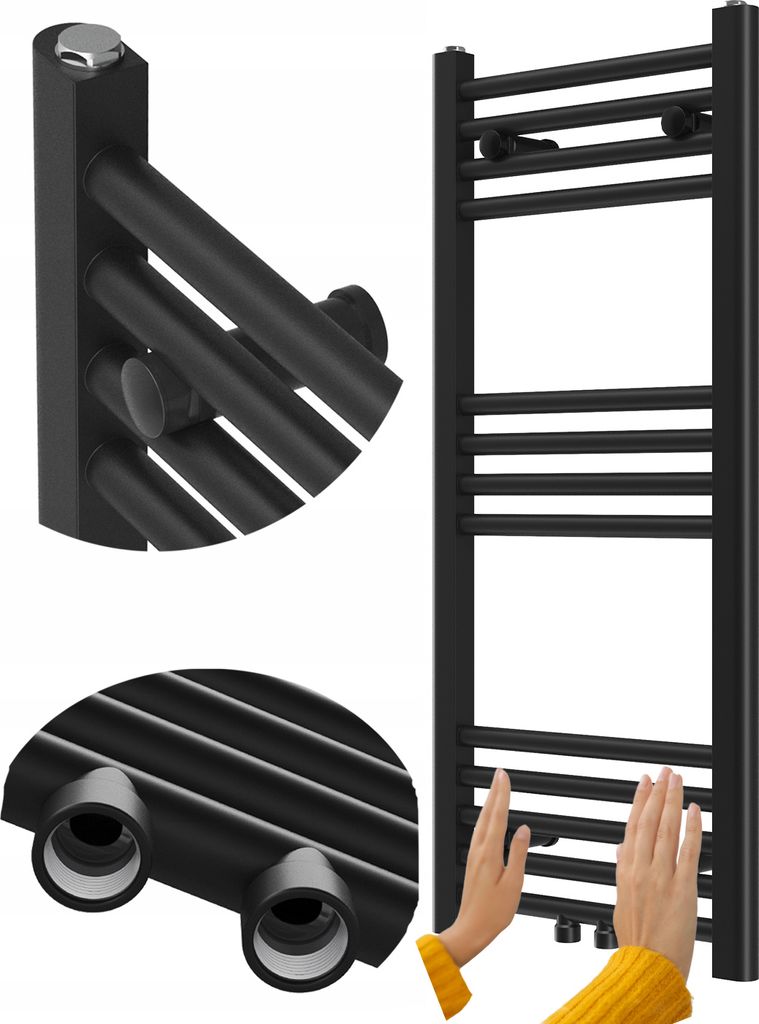 Granitan | Badezimmerheizkörper Raven - 90x40 cm - Schwarz - Modernes Design - Funktional und Elegant