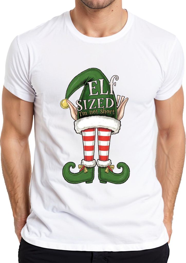 ELF SIZED I'm not short lustig Weihnachten Elfen gestreift grün Herren T-Shirt, Weiß, XXL