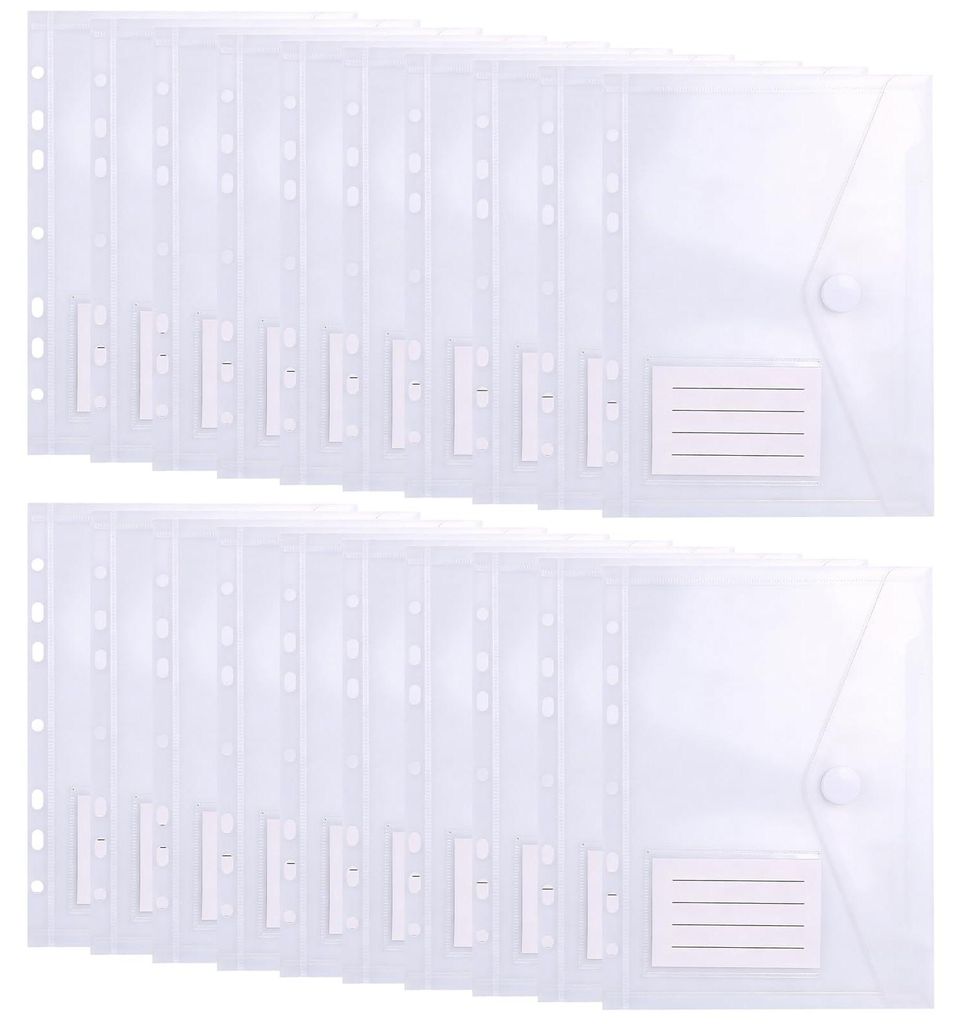 20 A5-Dokumentenmappen, 23 x 18 cm, transparent, wasserdicht, mit Etikettenfach