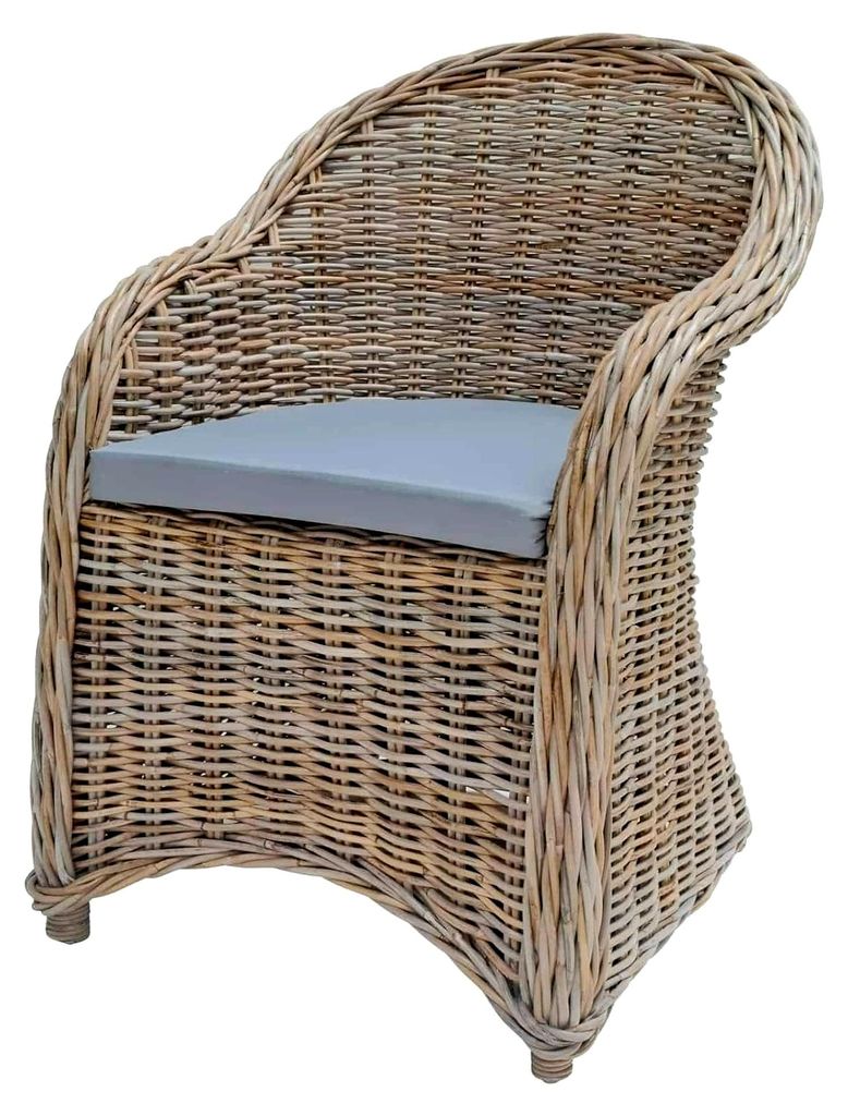 Sessel im Landhausstil 60x85x68 cm 100% Baumwolle Rattan Kubu-grau