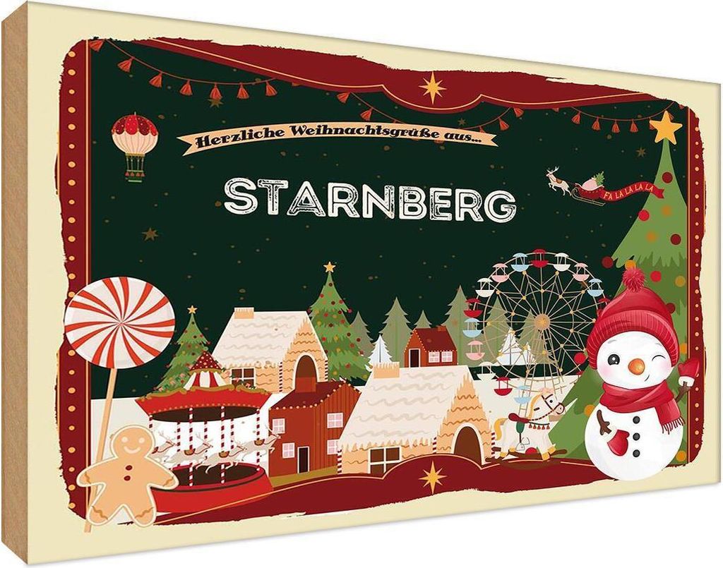 vianmo Holzschild 12x18 cm Weihnachten STARNBERG