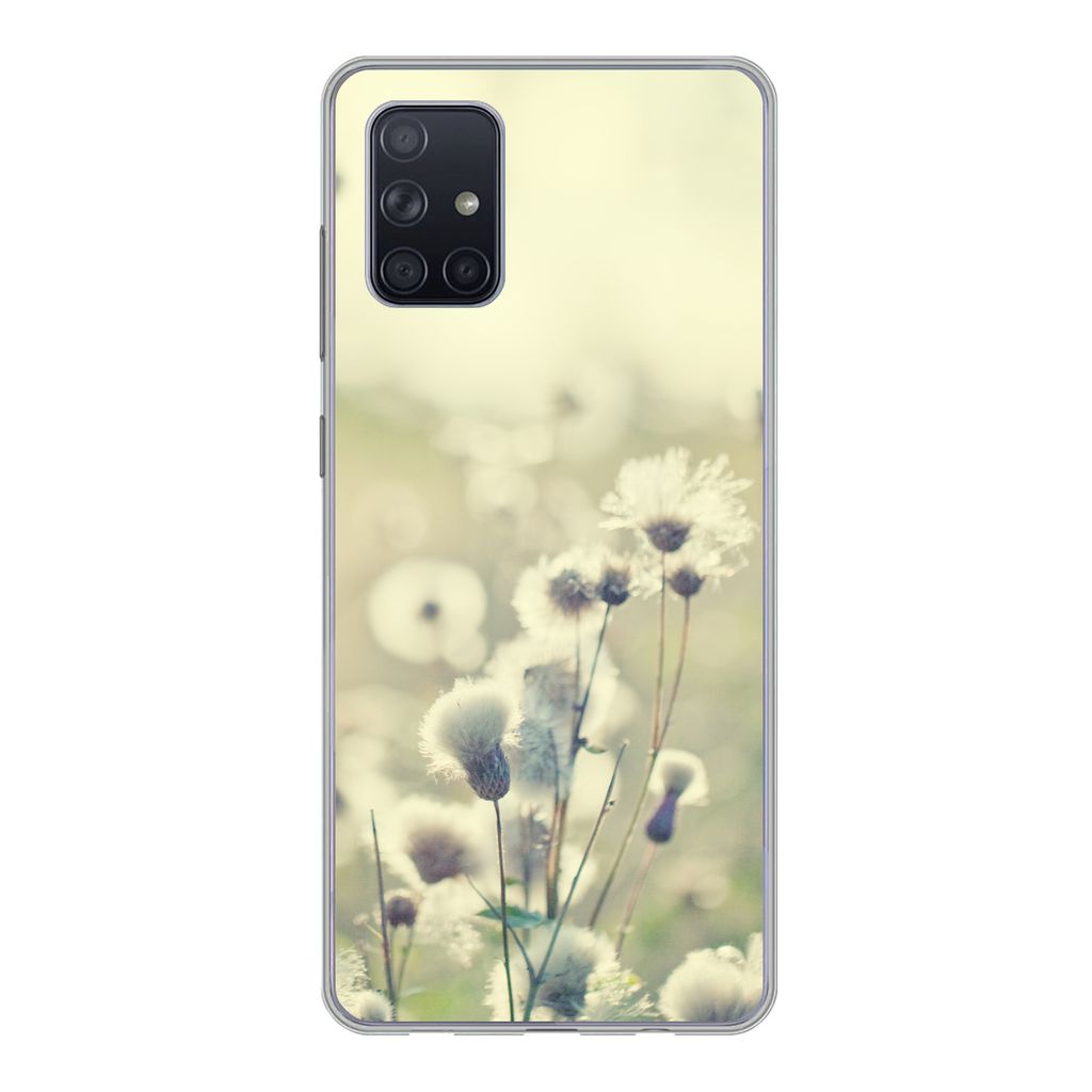 MuchoWow Handyhülle Schutzhülle Hülle für Samsung Galaxy A51 Blumen - Feld - Weiß Silikon Softcase Handy Hülle - Schutzabdeckung
