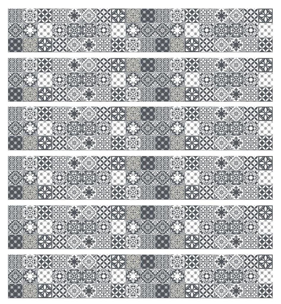 6 selbstklebende Bordüren, Mosaikbordüren, Zementfliesen-Optik – NINO GREY SHADE – 6 Bordüren à 15 x 90 cm