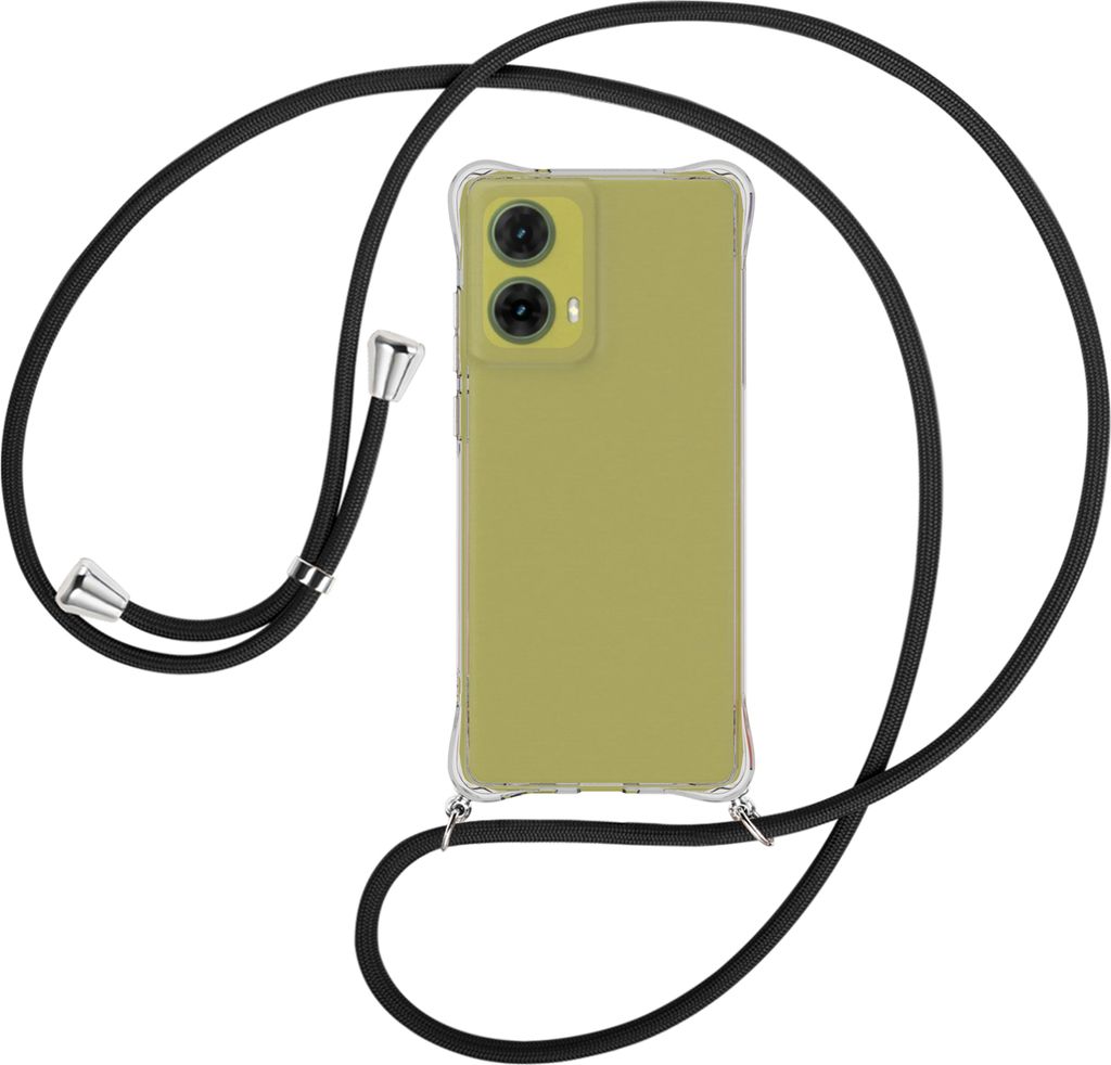 Handykette Backcover-Schutzhülle mit Band (Metall silberfarben) für Motorola Moto G85 5G - schwarz