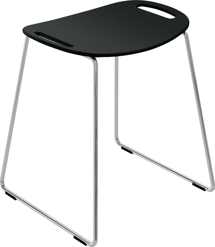 HEWI Duschhocker, Gestell verchromt, Sitzfläche aus Kunststoff 90 (Tiefschwarz), Sitzfläche 462 mm breit, H: 507 mm