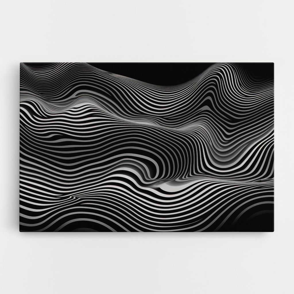 ARTHUB Leinwandbild 50x70 cm, White Black Lines Wave | Wohnzimmerdekoration, Hängende Bilder, Wanddekoration, Heimdekoration, Abstrakte, Optisch...