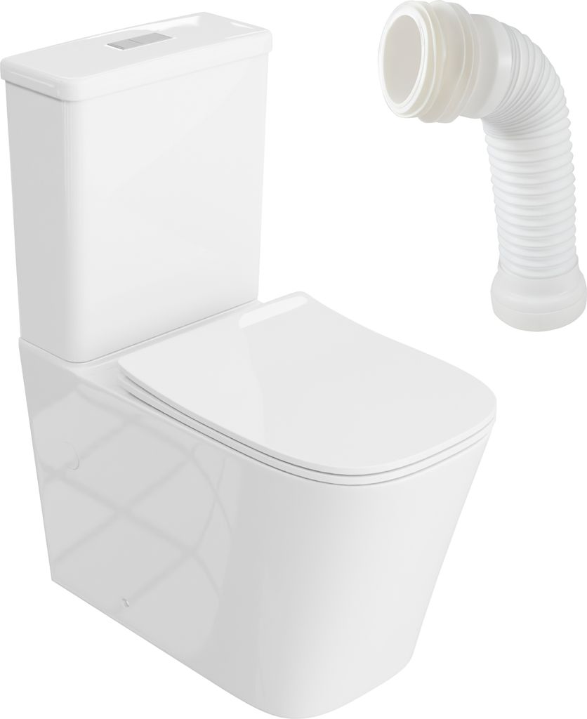 LAVITA Einteilige Stand - WC mit eingebautem Spülkasten TRYTON WHITE | Komplett - Set | WC deckel | Keramik Toilette Spülrandlos | Toilettenschü...