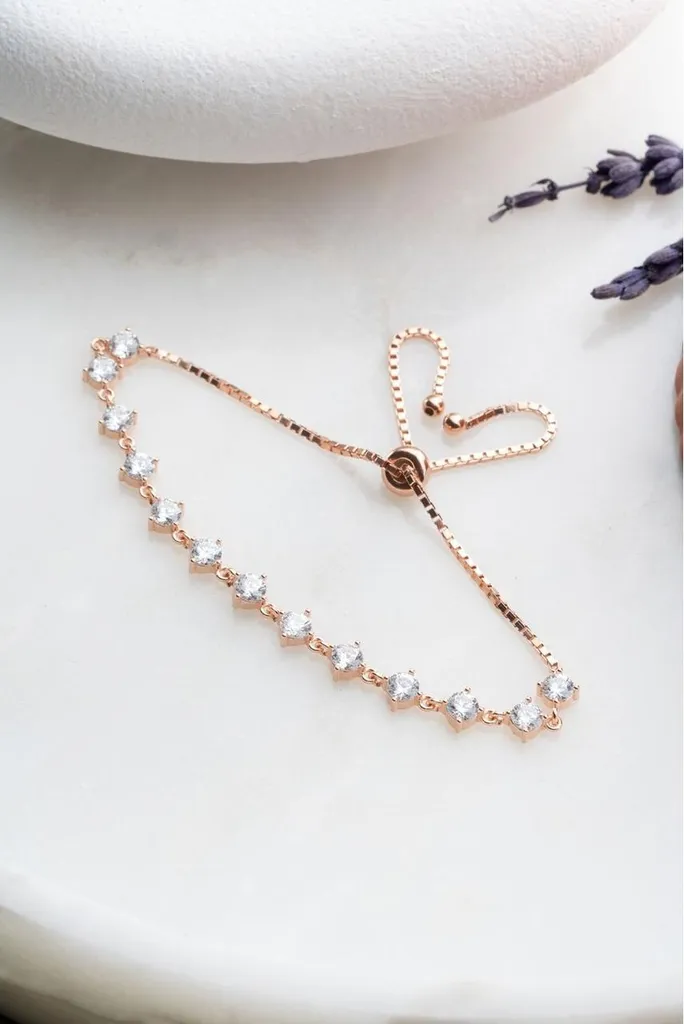 Bracelet Argent 925 Or Rose Anti-Ternissement - Taille Universelle