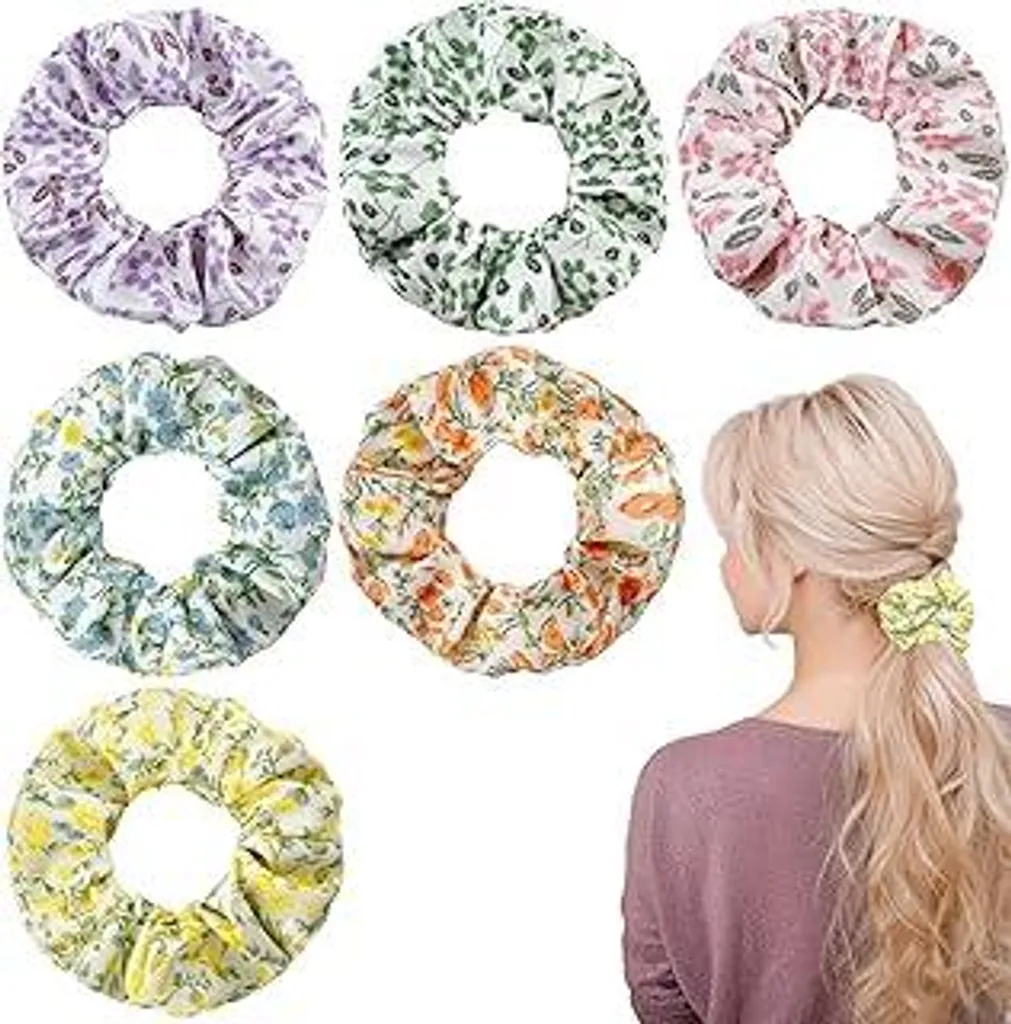 Scrunchies Fiori 6 Pezzi: Elastici Capelli Seta Raso per Donna