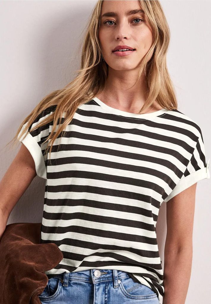 Street One Jerseyshirt 'T-Shirt mit Rundhals und Knopfdetail', A325059, espresso brown, Gr. 38