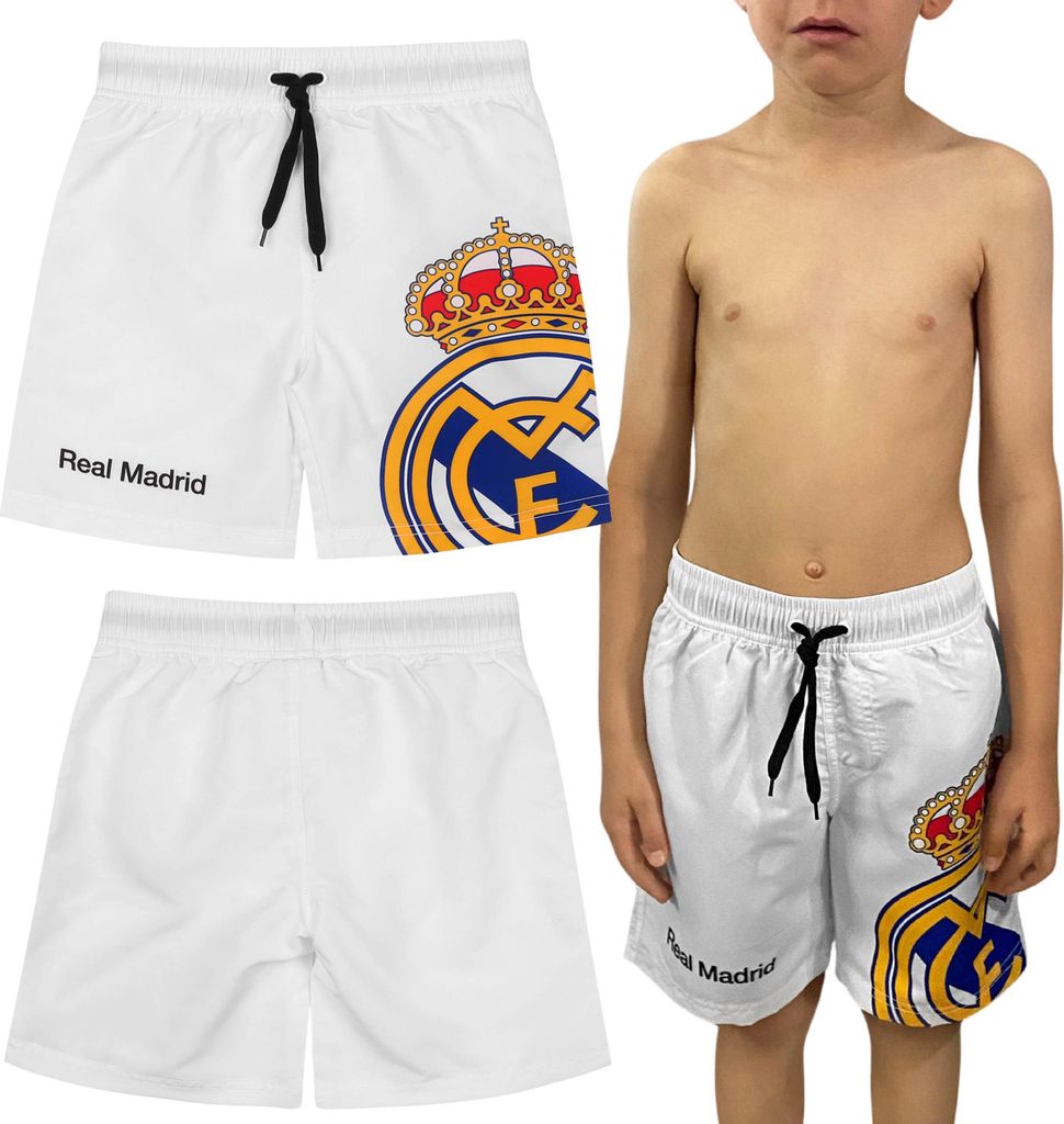 Real Madrid Kindershorts, weiße Badehose für Jungen, Fußball 146