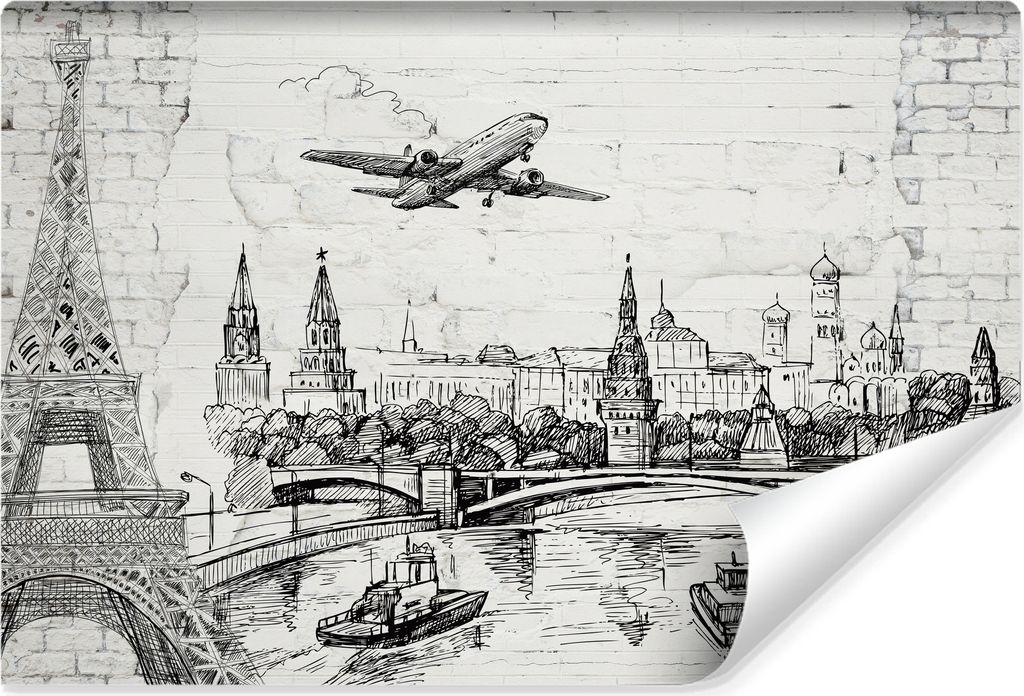 Muralo Vlies Fototapete ARCHITEKTUR Skizze Ziegel Wandtapete Br. 416cm x Hö. 254cm