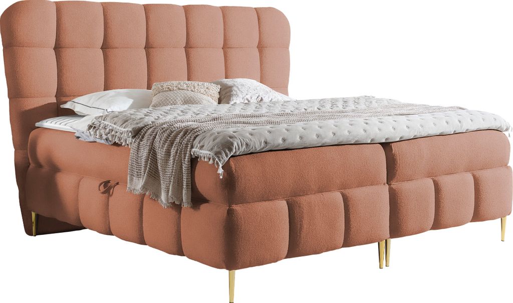 MIRJAN24 Boxspringbett mit zwei Bettkästen Lolly, Schlafzimmer Ehebett, Doppelbett mit Topper, Härtegrad H3 (Farbe: Freya 210.32, Größe: 180x20...