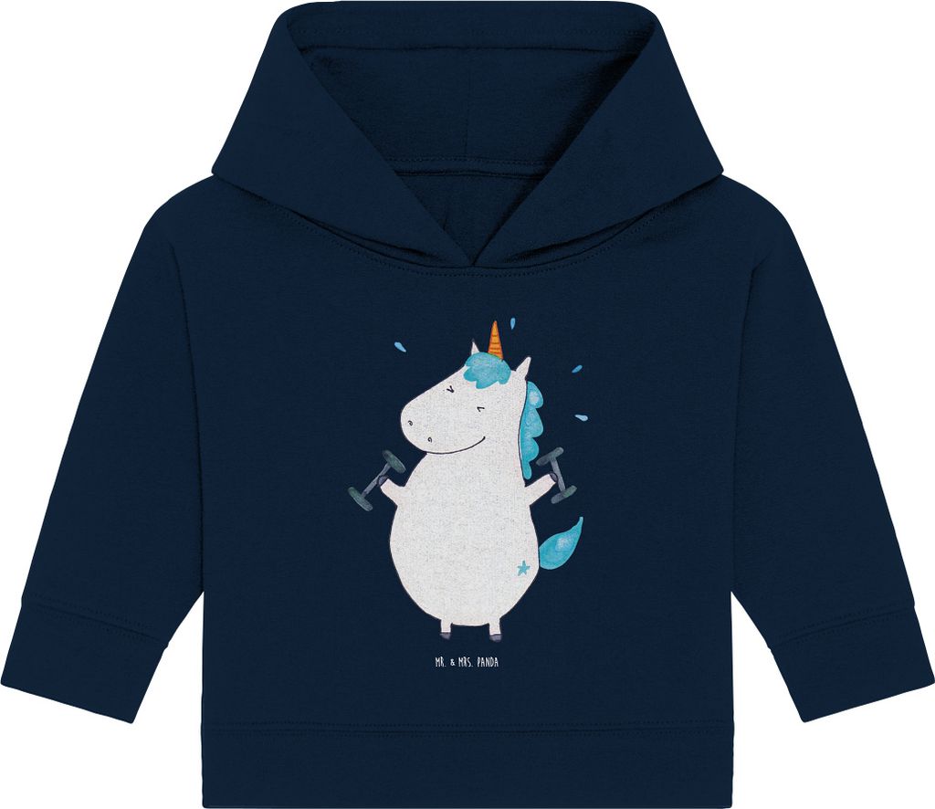 Mr. & Mrs. Panda Organic Baby Hoodie Einhorn Fitness 12. - 18. Monat - French Navy - Geschenk, Kapuzensweatshirt, Gym, Unicorn, Abnehmen, Fitnessst...