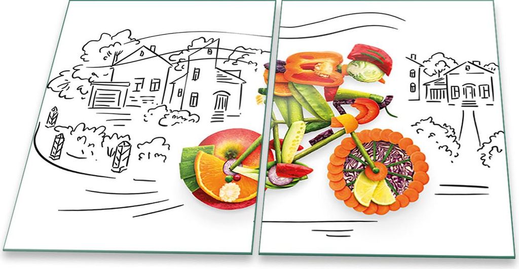 Herdabdeckplatten Glaskeramik Spritzschutz Glas Universal 2-Teilig 2x40x52 Essen Bunt