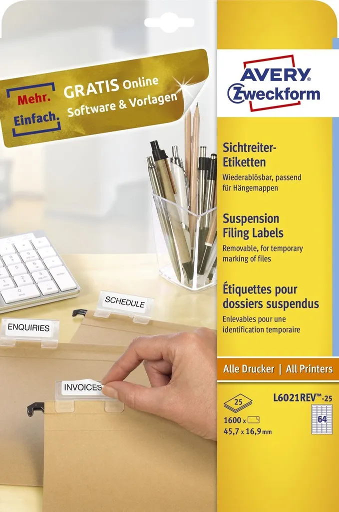 Specifiche Avery L6021REV-25 Etichette 45,7x16,9mm - 1600 Unità Rimovibili