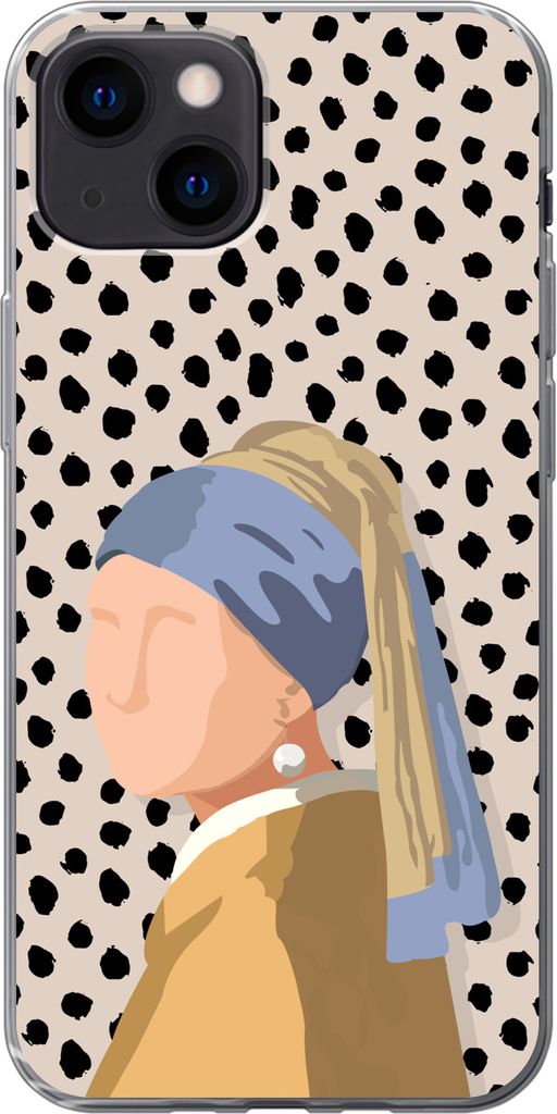 MuchoWow Handyhülle Schutzhülle Hülle für Telefoonhoesje iPhone 13 mini Pastell - Mädchen mit Perlenohrring - Tupfen - Alte Meister Silikon ...
