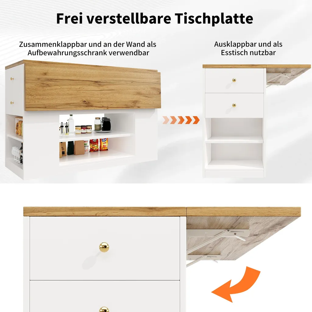 Petite cuisine optimisée : Table de bar blanche avec armoire de stock - 8