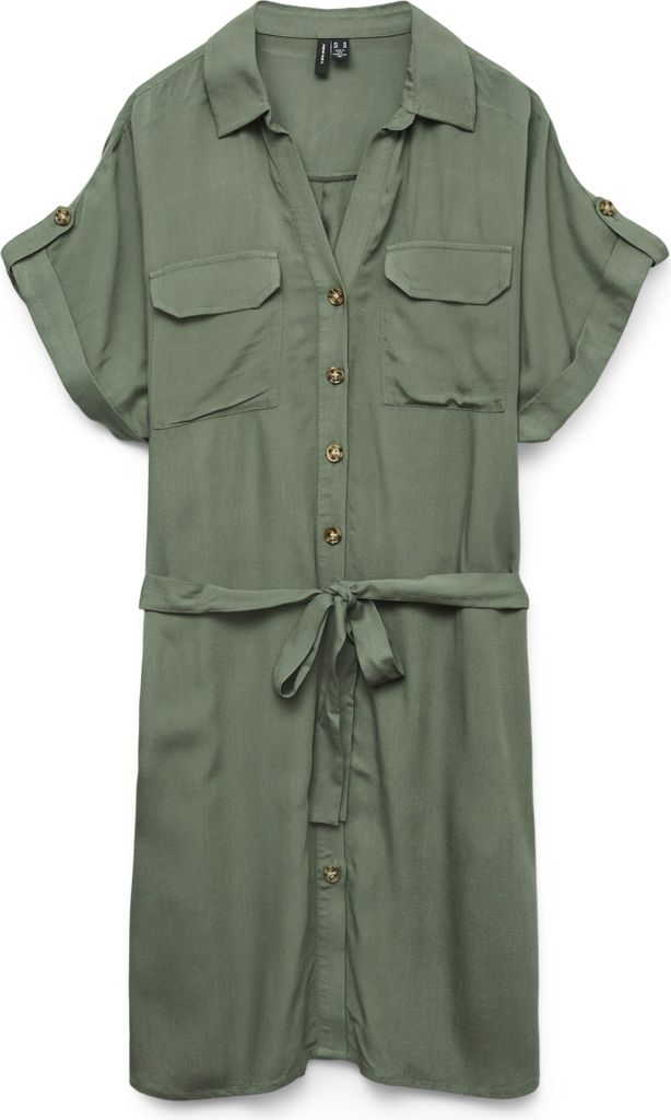VERO MODA Gestreiftes Kurzarm-Hemd-Kleid mit Taillenbindung Größe: S