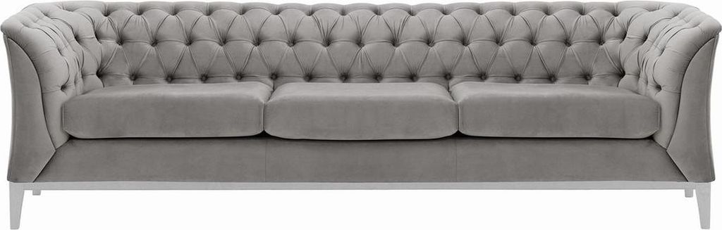 Dreisitzer-Sofa Chesterfield Modern Wood aus medizinischem Schaumstoff-Velluto 15-white